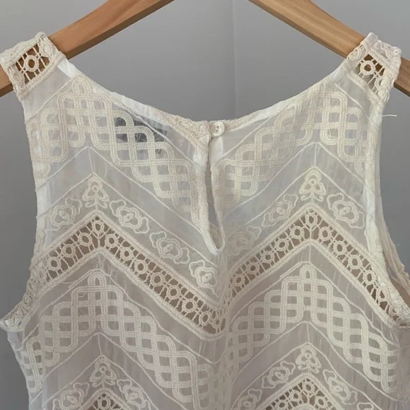 Artsy Boho Soft-Feminine Festival-Casual Ivory Lace Overlay Cropped Tank Size XS - Picture 3 of 5